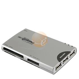 Eforcity Premium All-in-1 Memory Card Reader with USB 2.0 Hub, Silver [Compatible with: Memory Stick, Compact Flash, Smart Media Card, xD Picture Cards, Secure Digital, Multimedia Card]