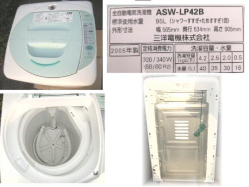 Cover image : 全自動洗濯機 4.2Ｋ SANYO ASW-LP42B-W 芯からキレイに洗って素早く乾く
