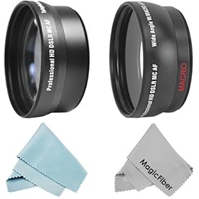 52MM 2.0x Telephoto Lens+ 0.45X Wide Angle Lens for NIKON D5000 D3000 18-55 VR Lens + Caps + Bags + 2 Premium MagicFiber Microfiber Lens Cleaning Cloth