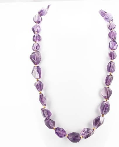 Amethyst Faceted Nugget Gemstone Beaded Necklace with Gold Vermeil KARMA Tag, 16 1/2" Length, #7556