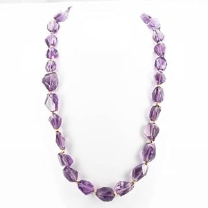 Amethyst Faceted Nugget Gemstone Beaded Necklace with Gold Vermeil KARMA Tag, 16 1/2" Length, #7556