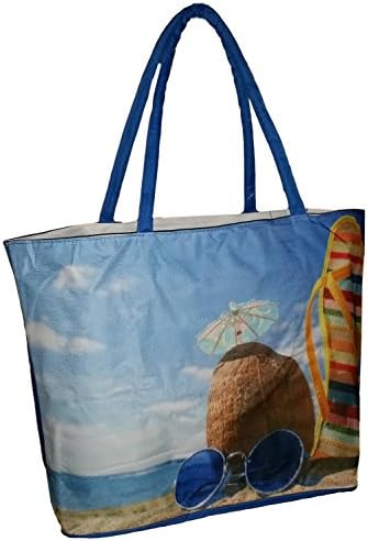 X-Large "Beach Print" Print Beach Bag Tote - 21" Wide By 14" Tall By 7" Deep