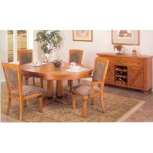 Santa Fe Round Dining Table With Leaf In Caramel Oak