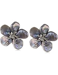 Sterling Silver Black Freshwater Keshi Cultured Pearl Clip Earrings
