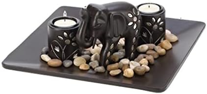 Koehler Home Indoor Decorative Elephant Figurine Tealight Candleholder Plate Light Set