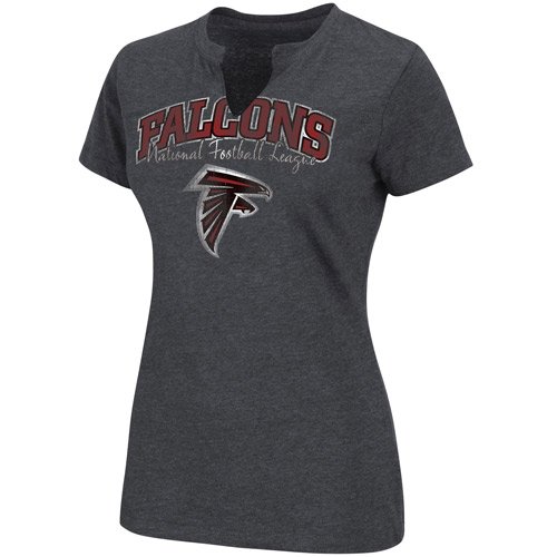 Atlanta Falcons Ladies Champion Swagger II Split Neck Heathered T-Shirt - Charcoal (Large)
