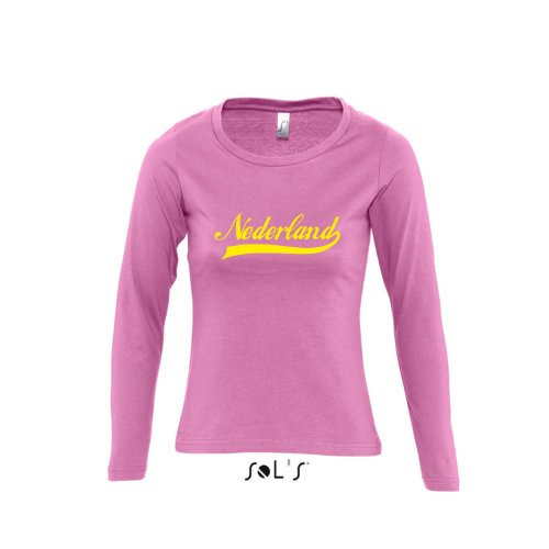 Nederland Oldschool Holland Oranje LÄNDERSHIRT EM / WM FAN Trikot – Damen Langarm Longsleeve T-Shirt S-XL , Orchid pink – gelb , S