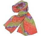 ArtisanStreet's Multi-Colored Circles Hand Painted Silk Scarf. Features Diagonal Bands Of Circles, Arches & Square Dots Painted In Spring Colors Of Green, Lilac And Pink. One Of A Kind. Signed By Artisan.