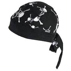 New Black Pirate Skull, Sewn - Molded Bandana Bandanna, Biker Hat Cap, Head Scarf
