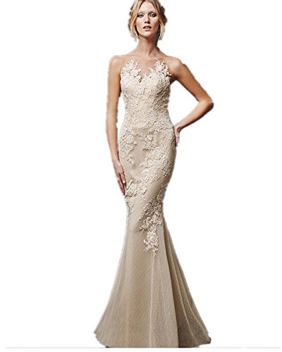 【ノーブランド品】ウエディングドレス　マーメイドライン　ビスチェタイプ　編上げ　引き裾ロング　Mermaid ウエディングドレス 　ロング丈　トレーン　花柄　花びら シャンポン色　結婚式　二次会