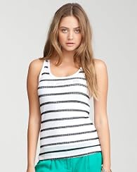 bebe Logo Mesh Stripe Tank