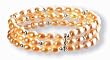 Triple Strand Silver Bead Elastic Cultured Pearl Bracelet, Peach