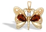 14K Yellow Gold Genuine Pear Garnet and Diamond Butterfly Pendant