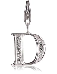 VINANI brand Germany 925 Sterling Silver Charm Pendant Alphabet Initial Letter D shiny Zirconia white HDA