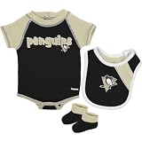 NHL Infant Pittsburgh Penguins Creeper, Bib & Bootie Set - R52Njdpp (Black, 18 Months)
