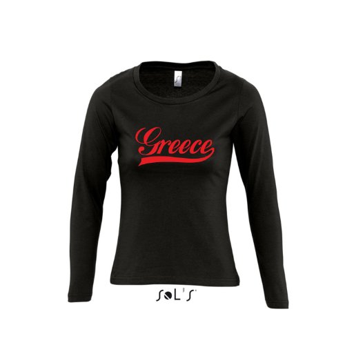 Griechenland Oldschool Greece LÄNDERSHIRT EM / WM FAN Trikot – Damen Langarm Longsleeve T-Shirt S-XL , Deep black – rot , S