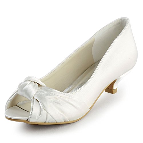 Elegantpark EP2045 Women's Peep Toe Low Heel Knot Bridal Wedding Shoes