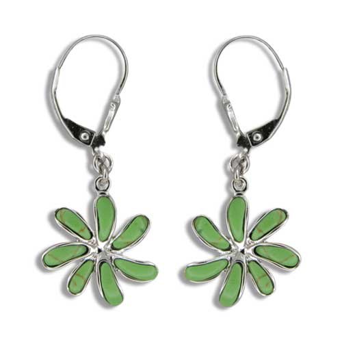 Sterling Silver Hawaiian Green Turquoise Tiare Flower Earrings
