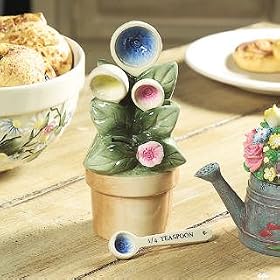 4 FLOWER Kitchen Decor Holder MEASURING SPOONS SET NEW by THT Designs