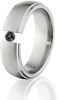 7mm Wide Mystic Topaz Ring, Titanium Tension Set Rings