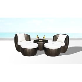 5 pc Outdoor Wicker Lounge Moon Chair Set by