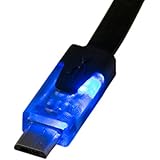 6.5 ft LED Light Up Flat Micro USB Cable - LED turns OFF when plugged in - Extra Long 2 meter Cable - Universal Charging and Data Sync Cord with Flat Tangle Free Noodle Ribbon style, Blue LED Lighted Head Cable for Android/Windows Smartphones and Tablets (Samsung, Motorola, Microsoft, Nokia, HTC, Droid, Blackberry, ASUS, Google, Acer, HP, Galaxy) (Black 2 meter)