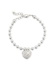 Beautiful 14k Plated Xmas Gift - Heart Ball Pendant With Chain And Bracelet With White Swarovski Elements Crystals