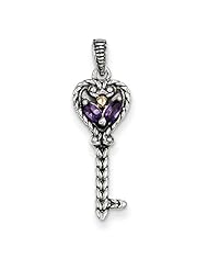Sterling Silver w/14k .15Amethyst Key Charm