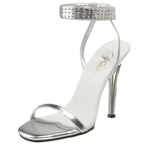 Pleaser Women's Gala-55 Ankle Wrap Sandal,Silver PU/Clear,5 M US