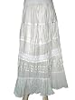 Skirt for Women White Beaded Cotton Tiered Bohemian Skirt 36" Length