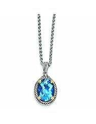 Sterling Silver with 14k Gold 6.00 Swiss Blue Topaz 18in Necklace - Antique Boutique - Vintage Style - Jewelry