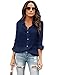 OMSJ Womens Button Down Shirts Long Sleeve Chiffon Office Casual Blouses (XL, Dark Blue)