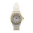White and Gold Silicone Gel Ceramic Style Band Crystal Bezel Watch