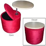 Storage Ottoman with Pop-Up Table (Red/Pine) (18.5H x 20W x 20D )