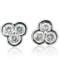 14k White Gold 3 Stone Diamond Stud Earrings (GH, I1-I2, 0.15 carat)