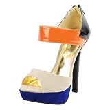 Seattle Colorblock Patent Strap Heels BEIGE ORANGE
