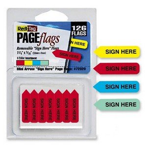 Redi-Tag 72020 Mini Arrow Page Flags"Sign Here" Blue/Mint/Red/Yellow 126 Flags/Pack