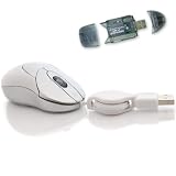 Compact, Travel-Size USB 2.0 Optical Mouse for ASUS Eee PC Netbooks and Laptops - with Retractable USB Cord - PLUG-N-PLAY - BONUS USB SD / SDHC Memory Card Reader
