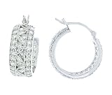 Platinum Plated Sterling Silver Round Cubic Zirconia Hoop Earrings