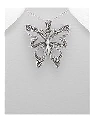 Butterfly Marcasite Pendant Necklace In 92.5 Sterling Silver