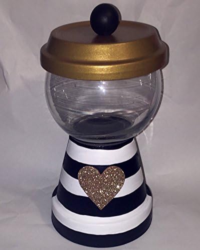 Black and white stripe faux gumball machine with gold heart, home decor, birthday gift, gifts under 20
