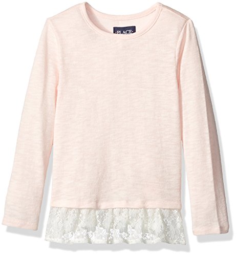 The Children's Place Girls' Little Lace Hem Sweaterknit Top, Desert Pink, Small/5/6
