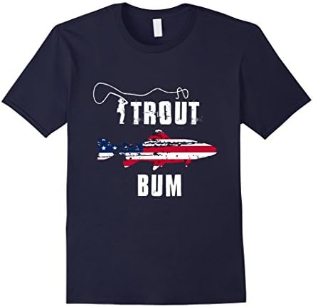 Men's Trout Bum T-shirt - Tenkara Trout Fly Fishing Shirt Gift USA Large Navy