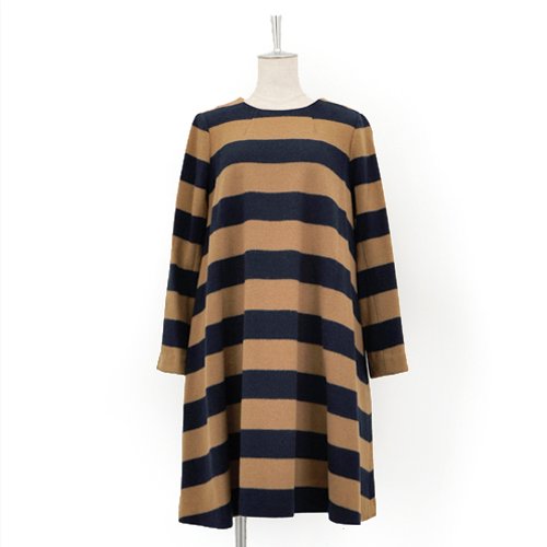 (ダリア) dahl'ia レディース ウールボーダーAラインワンピース(DOP-178BK)