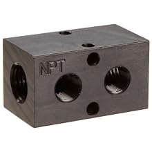 Polyconn PCM10-125-02B Black Anodizing Aluminum Manifold, 1/4" NPT Female x 1/8" NPT Female, 2 Stations