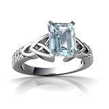 14K White Gold Emerald-cut Genuine Aquamarine Engagement Ring