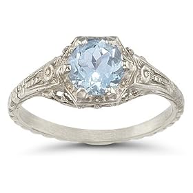 Vintage Floral Aquamarine Ring in 14K White Gold by