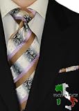 Berioni Hand Made in Italy 100% Woven Silk Mens Neck Tie + Pocket Square Jacquard Woven Tie and Hanky Set Black Light Brown A1