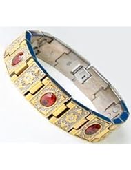 Titanium Bracelet with 12 Neodymium Magnets and 7 Garnet Stones - Reduces Pain and Stress. Improves Sleep, Energy and Balance. High Power Magnetic Therapy. - 20% Off Limited Time Holiday Special - EJWJ-122A