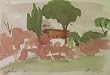 Palatine Hill, Rome, 1950's Watercolor By Carmel Artist Victor Di Gesu in Original Frame - Framed Artwork
